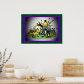 ヴィンテージイースターラビット、ベビーの雛と花, ZSSG ポスター (キッチン)