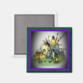 ヴィンテージイースターラビット、ベビーの雛と花， ZSSG マグネット (正面/裏面)