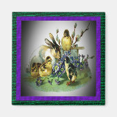 ヴィンテージイースターラビット、ベビーの雛と花, ZSSG マグネット (正面)