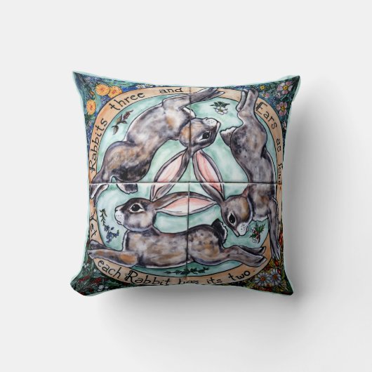 ヴィンテージイースターラビッランニングトズヘアトリオ春 クッション (正面)