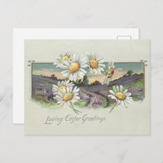 ヴィンテージイースターランドスケープとデイジー シーズンポストカード (正面/裏面)