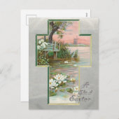 ヴィンテージイースターランドスケープの十字に挿入 シーズンポストカード (正面/裏面)