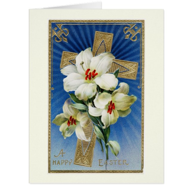 ヴィンテージイースターリリーとクロスビッググリーティングカード (正面)