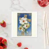 ヴィンテージイースターリリーとクロス スタンダードカクテルナプキン (インサイチュ)