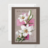 ヴィンテージイースターリリーとピンクの十字架 シーズンポストカード (正面/裏面)