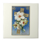 ヴィンテージイースターリリーと金ゴールドクロス タイル (正面)