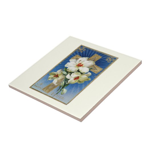 ヴィンテージイースターリリーと金ゴールドクロス タイル (側面)