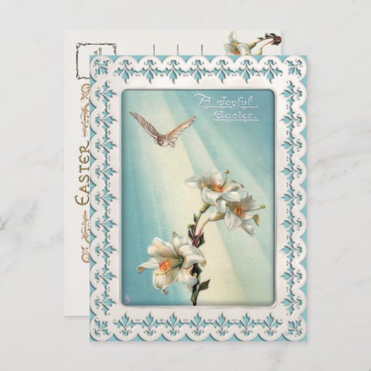 ヴィンテージイースターリリーと鳩 シーズンポストカード (正面/裏面)