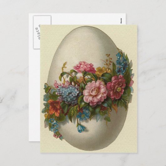 ヴィンテージイースター卵と花イースターカード シーズンポストカード (正面/裏面)