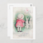 ヴィンテージイースター小さな女の子とバニー ポストカード (正面/裏面)