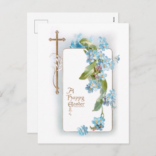 ヴィンテージイースター忘れクロス(青 – メ – ノット) シーズンポストカード (正面/裏面)