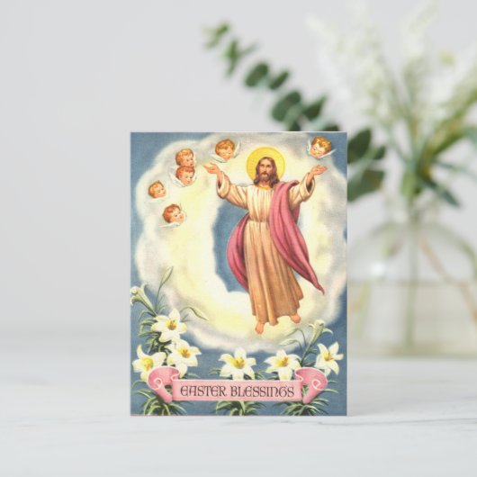 ヴィンテージイースター恵みイエスと天使 シーズンポストカード (スタンド正面)
