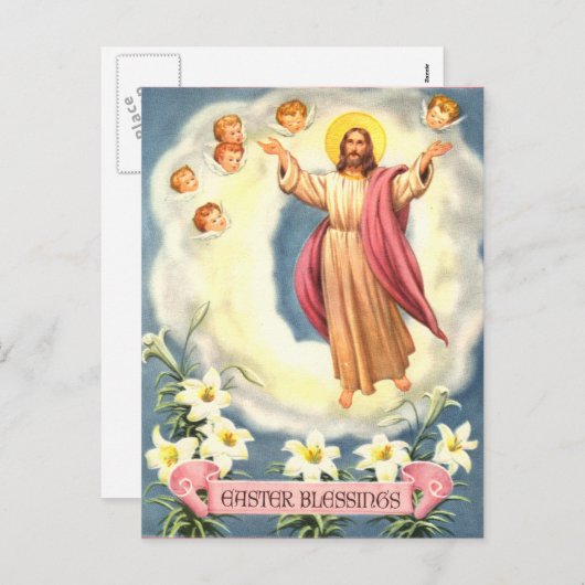 ヴィンテージイースター恵みイエスと天使 シーズンポストカード (正面/裏面)