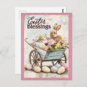 ヴィンテージイースター恵みバニーラビットエッグ ポストカード (正面/裏面)