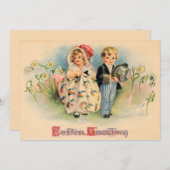 ヴィンテージイースター挨拶かわいい子ども シーズンカード (正面/裏面)