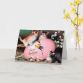 ヴィンテージイースター挨拶キャッツシックとイースター卵 カード (黄色い花)