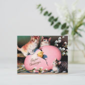 ヴィンテージイースター挨拶キャッツシックとイースター卵 ポストカード (スタンド正面)