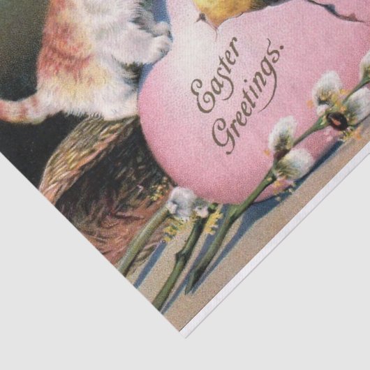 ヴィンテージイースター挨拶キャッツシックとイースター卵 薄葉紙 (詳細)