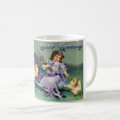 ヴィンテージイースター挨拶女の子の卵の子の車 コーヒーマグカップ (正面右)