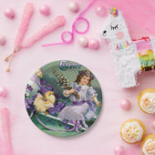 ヴィンテージイースター挨拶女の子の卵の子の車 ペーパープレート (パーティー)