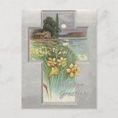 ヴィンテージイースター素朴クロス横(ダフォジル付き) シーズンポストカード (正面)