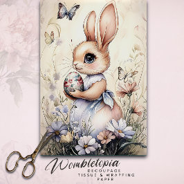 ヴィンテージイースター絵を描バニー（卵とワイルドフラワー） 薄葉紙