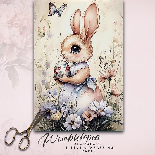 ヴィンテージイースター絵を描バニー(卵とワイルドフラワー) 薄葉紙