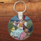 ヴィンテージイースター絵画ガールの卵と鶏 キーホルダー (正面)