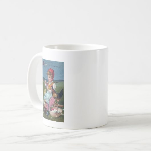 ヴィンテージイースター絵画ガールの卵と鶏 コーヒーマグカップ (正面左)