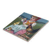 ヴィンテージイースター絵画ガールの卵と鶏 タイル (側面)