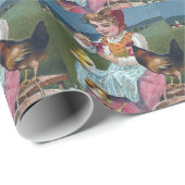 ヴィンテージイースター絵画ガールの卵と鶏 ラッピングペーパー (ロールコーナー)