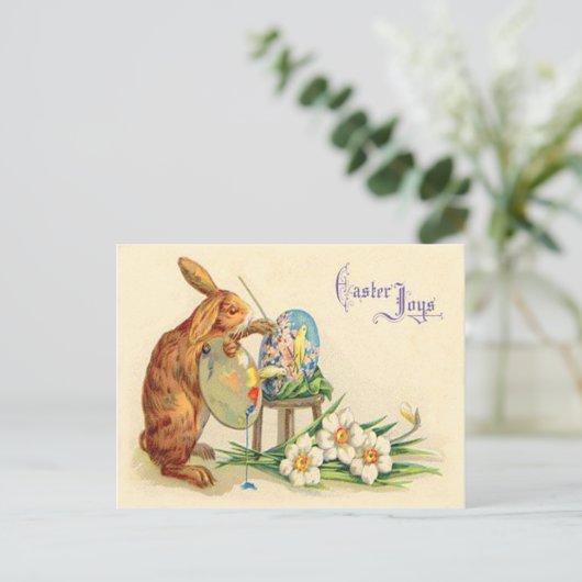 ヴィンテージイースター絵画バニーのイースターエッグ シーズンポストカード (スタンド正面)
