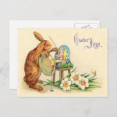 ヴィンテージイースター絵画バニーのイースターエッグ シーズンポストカード (正面/裏面)