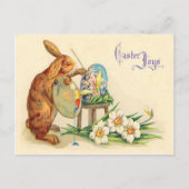 ヴィンテージイースター絵画バニーのイースターエッグ シーズンポストカード (正面)