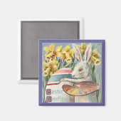 ヴィンテージイースター絵画バニー・アーティストの卵、ZSSG マグネット (正面/裏面)