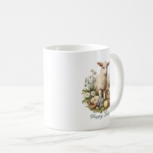 ヴィンテージイースター色彩の鮮やかラムと卵自然 コーヒーマグカップ (正面右)