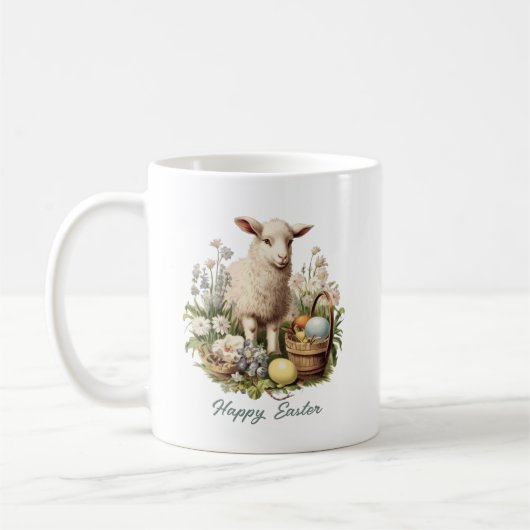 ヴィンテージイースター色彩の鮮やかラムと卵自然 コーヒーマグカップ (左)