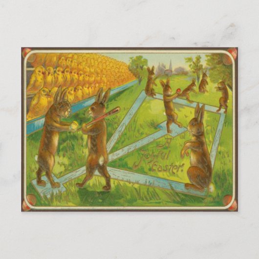 ヴィンテージイースター遊バニーの野球の雛 シーズンポストカード (正面)