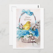 ヴィンテージイースター雛花束籠 ポストカード (正面/裏面)