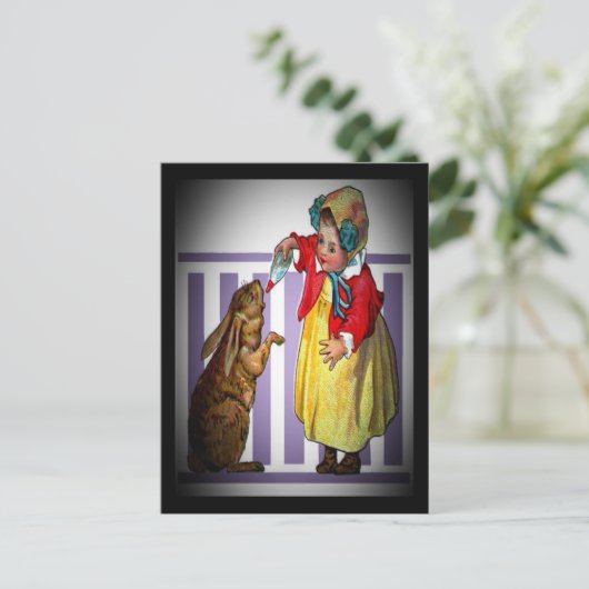 ヴィンテージイースター食べ物を与えガールのウサギ、ZSSG シーズンポストカード (スタンド正面)