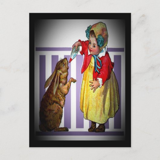 ヴィンテージイースター食べ物を与えガールのウサギ、ZSSG シーズンポストカード (正面)