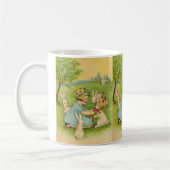 ヴィンテージイースター、ガールボンネットオンバニーウサギ コーヒーマグカップ (左)