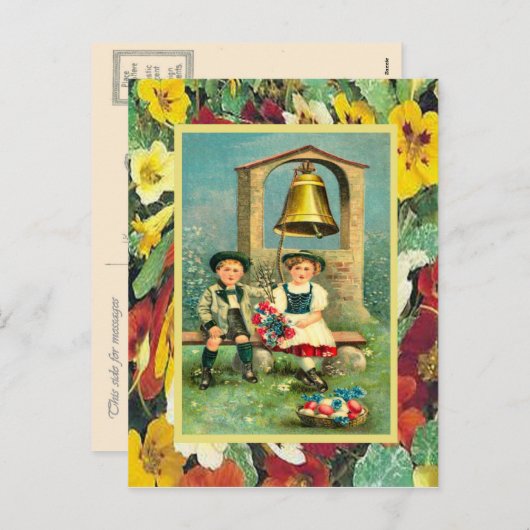 ヴィンテージイースター、バイエルンの子供と卵 シーズンポストカード (正面/裏面)