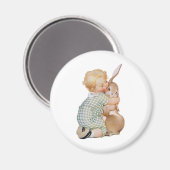 ヴィンテージイースター、バニーラビットと可愛い少年の子供 マグネット (正面/裏面)