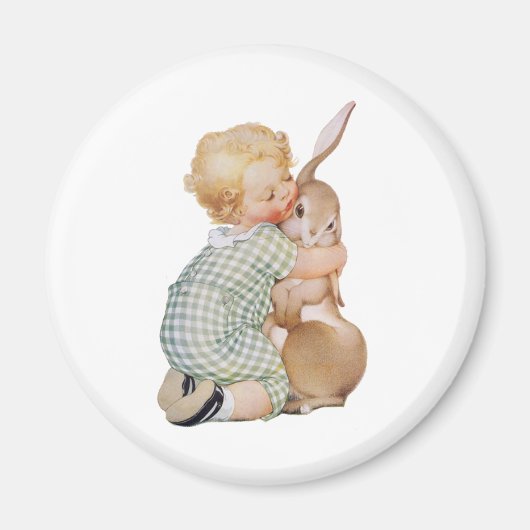 ヴィンテージイースター、バニーラビットと可愛い少年の子供 マグネット (正面)