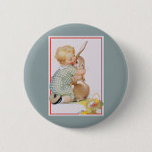 ヴィンテージイースター、バニーラビットと可愛い少年の子供 缶バッジ (正面)