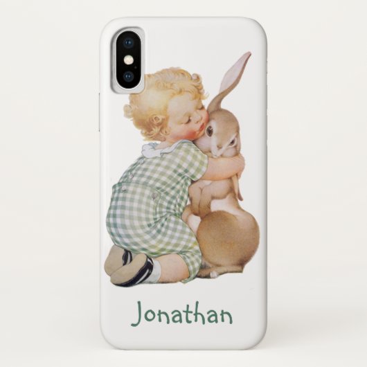 ヴィンテージイースター、バニーラビットと可愛い少年の子供 Case-Mate iPhoneケース (裏面)