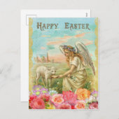 ヴィンテージイースター。 天使および子ヒツジ シーズンポストカード (正面/裏面)