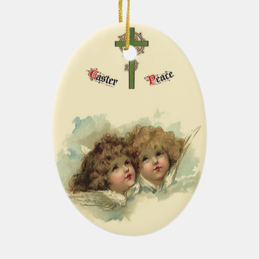 ヴィンテージイースター、天使の天使の雲の天国 セラミックオーナメント (裏面)