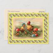 ヴィンテージイースター、1930年代、ヘンと雛 シーズンポストカード (正面/裏面)